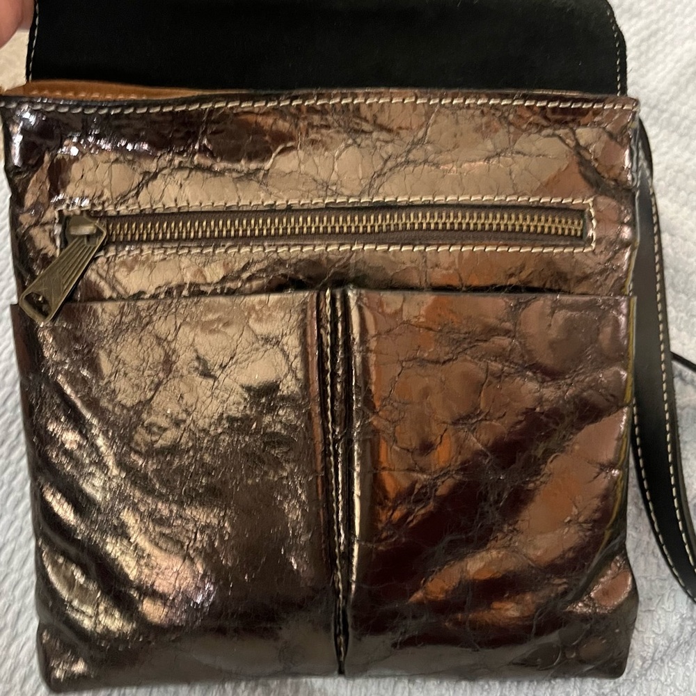 Patricia Nash Studded Metallic Bronze Italian Leather Crossbody Bag - Picture 11 of 13